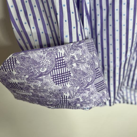 Robert Graham Classic Fit Striped Flip Cuff Button Up Shirt Mens XL Purple - Picture 4 of 9